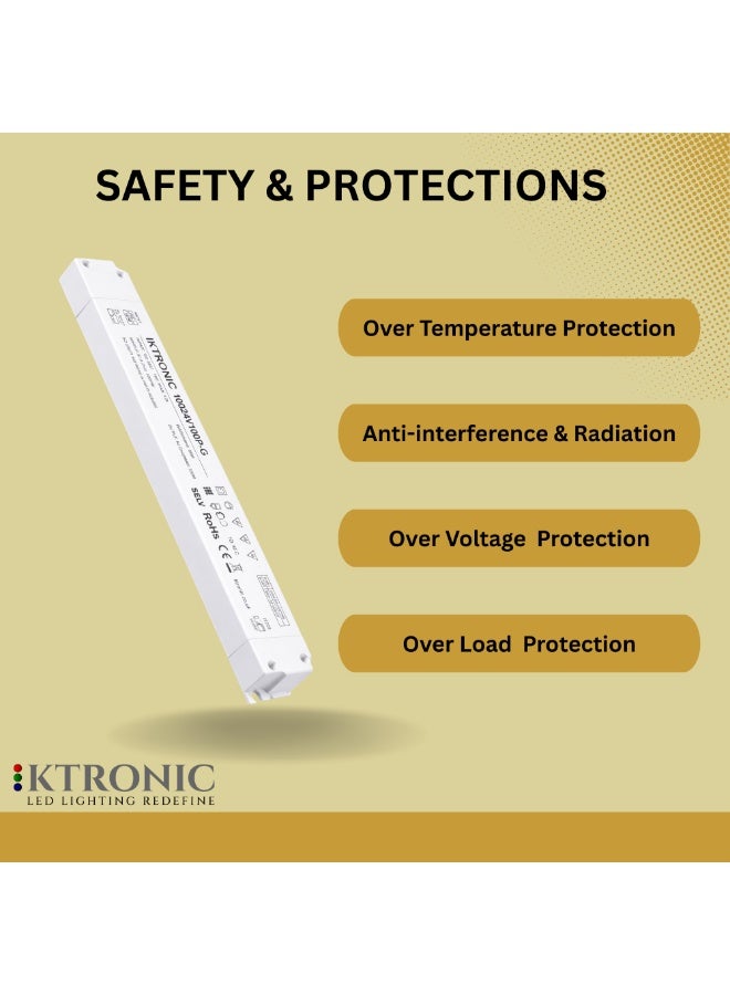 KTRONIC 100W 24V LED Driver – Ultra Slim LED Driver, 110-277VAC to 24V DC 4.17A MAX. - Image 3